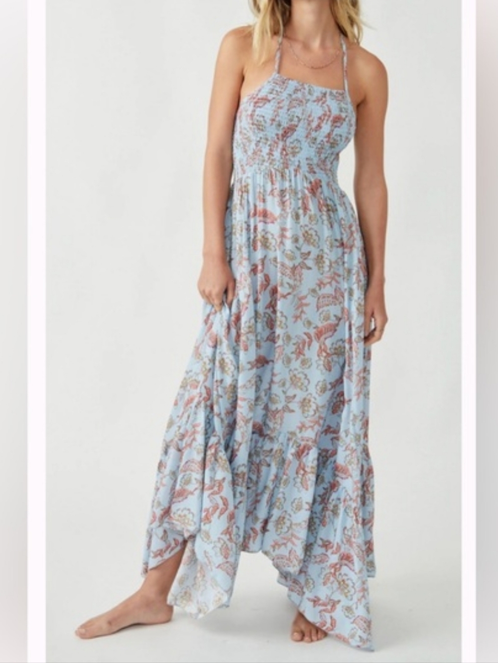 Intimately Free People Heat Wave Printed Maxi Dress Blue Floral Size XS Bohemian